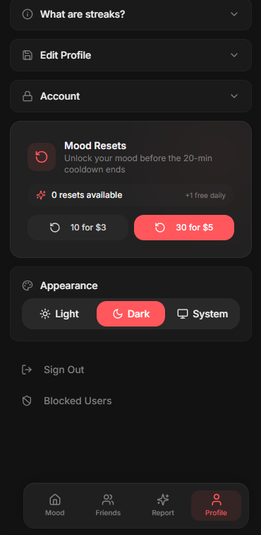 Moodly — Profile and settings