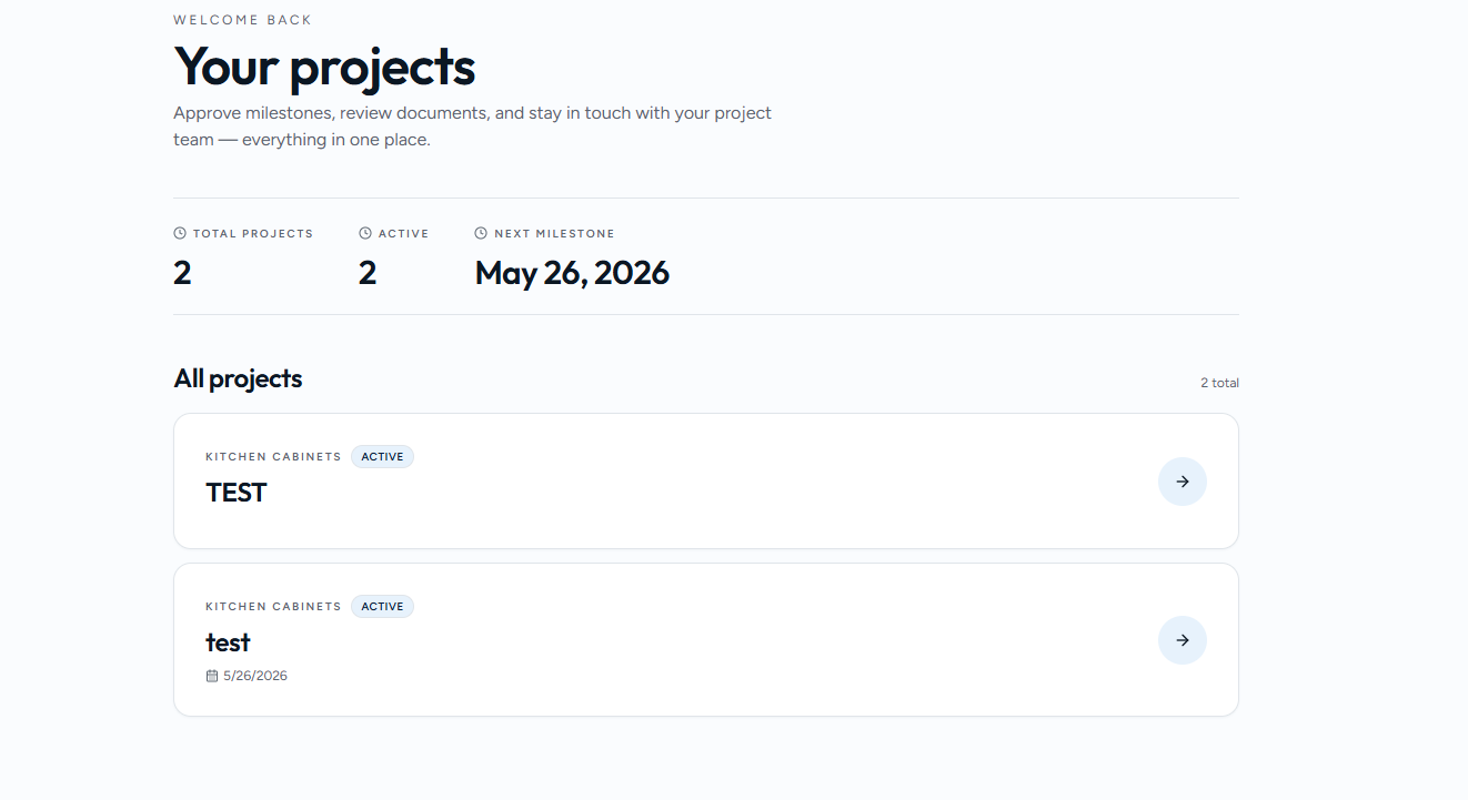 ShowroomSuites — Customer portal: Your projects view