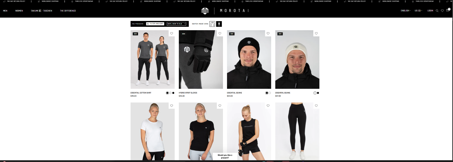 MOROTAI catalog grid with on-model lifestyle product photography