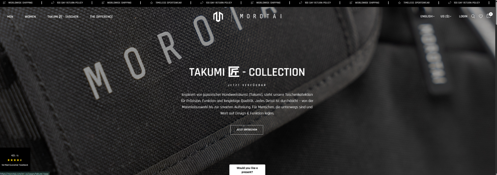 MOROTAI Takumi collection hero — Japanese-inspired bag launch