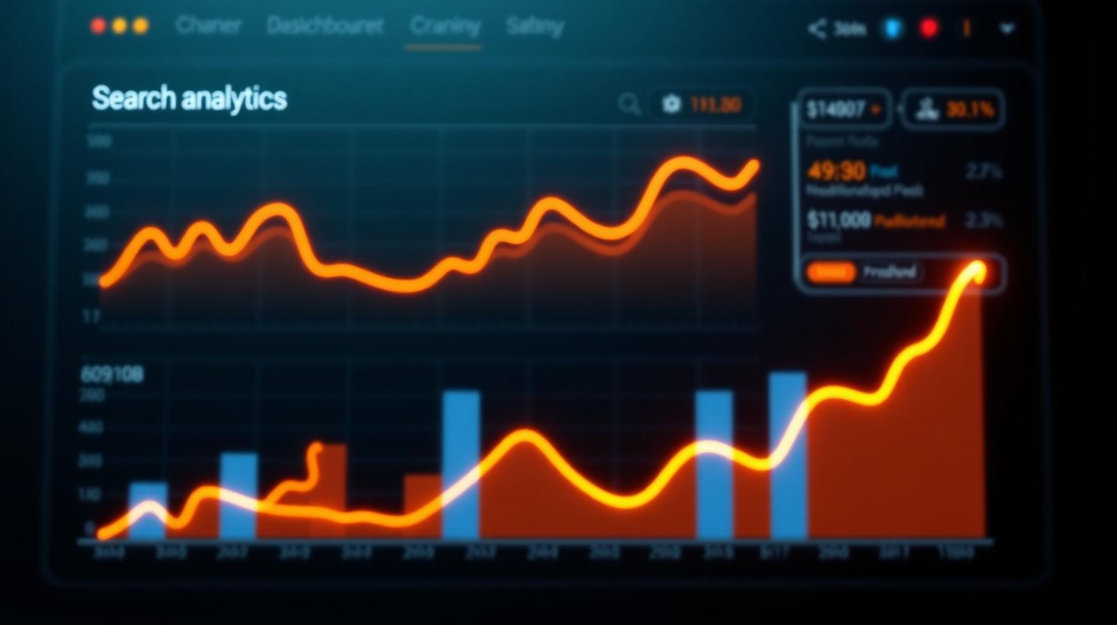SEO analytics dashboard with rising search rankings